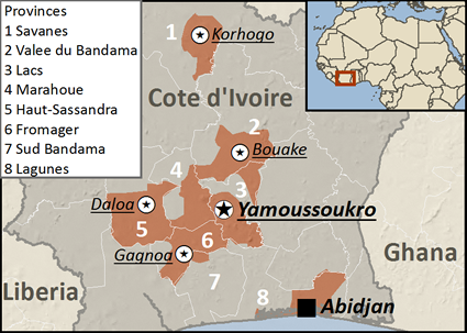Map of Mossi in Côte d'Ivoire