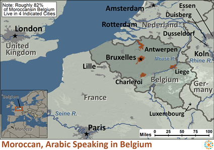 Map of Arab, Moroccan in Belgium