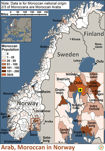 Map of Arab, Moroccan in Norway