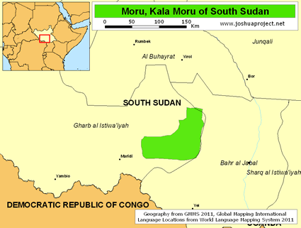 Map of Moru, Kala Moru in South Sudan