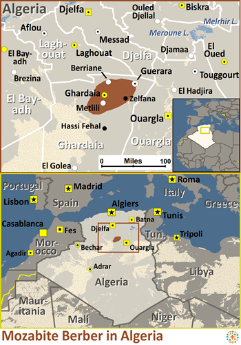 Map of Berber, Mozabite in Algeria