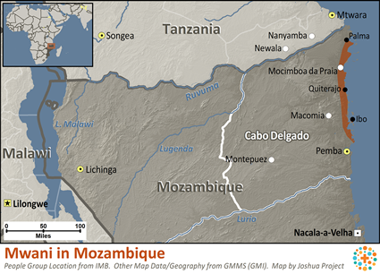 Map of Mwani in Mozambique