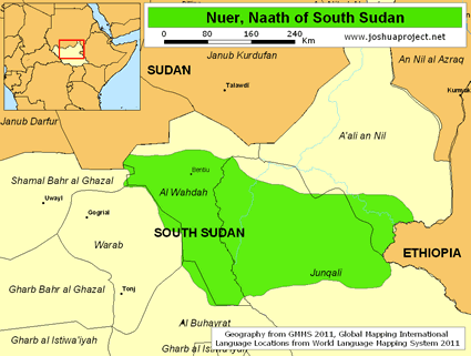 Map of Nuer in South Sudan