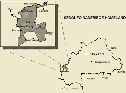 Map of Senoufo, Nanerige in Burkina Faso