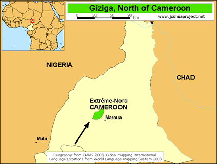 Map of Giziga, North in Cameroon