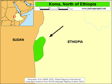 Map of Gwama in Ethiopia