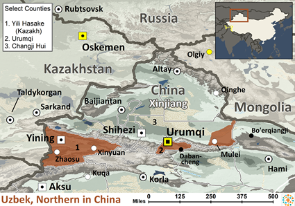 Map of Uzbek, Northern in China