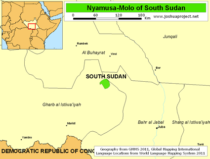 Map of Nyamusa-Molo in South Sudan
