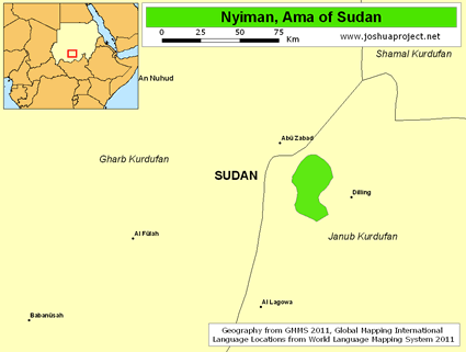 Map of Nyiman, Ama in Sudan
