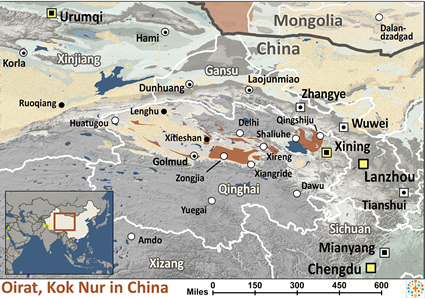 Map of Kalmyk, Torgut in China