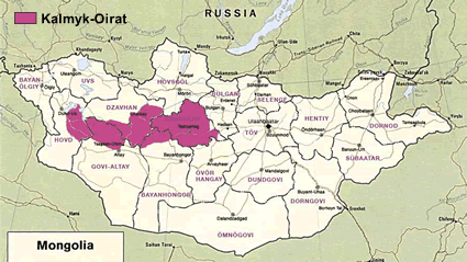 Map of Kalmyk-Oirat, Western Mongol in Mongolia