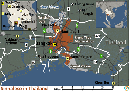 Map of Sinhalese in Thailand