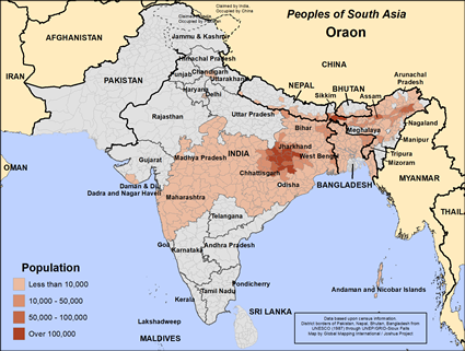 Map of Oraon in India