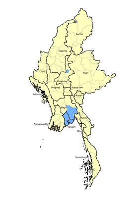 Map of South Asian, Odia-speaking in Myanmar (Burma)