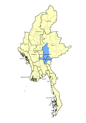 Map of Padaung in Myanmar (Burma)