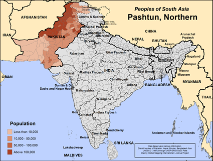 Map of Pashtun, Northern in Malaysia