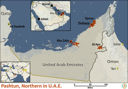 Map of Pashtun, Northern in United Arab Emirates