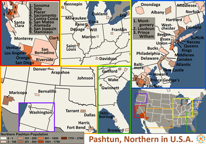 Map of Pashtun, Northern in United States