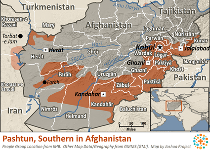 Map of Pashtun, Southern in Afghanistan