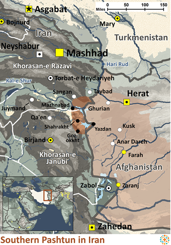 Map of Pashtun, Southern in Iran