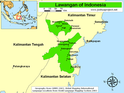 Map of Dayak, Lawangan in Indonesia
