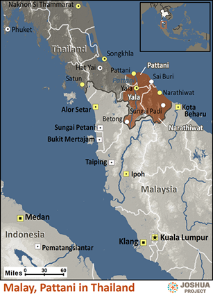 Map of Malay, Pattani in Thailand