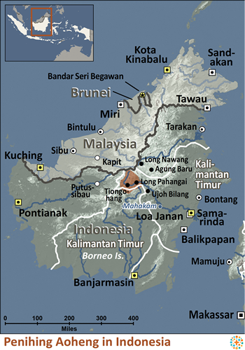 Map of Penihing, Aoheng in Indonesia