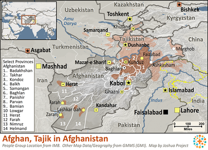 Map of Afghan, Tajik in Afghanistan