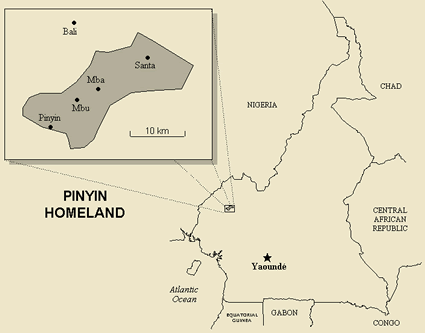 Map of Pinyin, Bapinyi in Cameroon