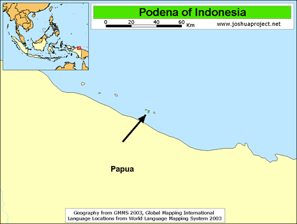 Map of Podena in Indonesia