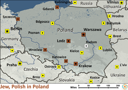 Map of Jewish, Polish in Poland