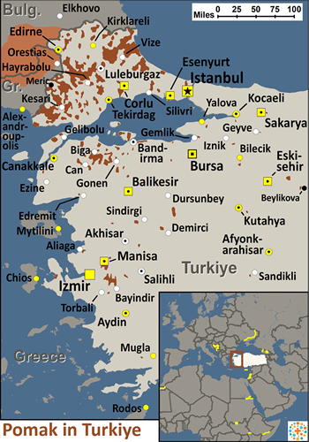 Map of Pomak in Türkiye (Turkey)