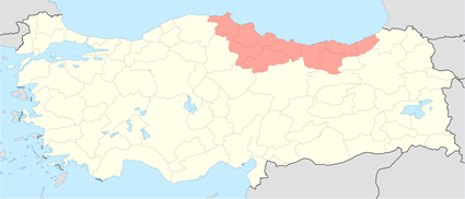 Map of Pontic Greek in Türkiye (Turkey)