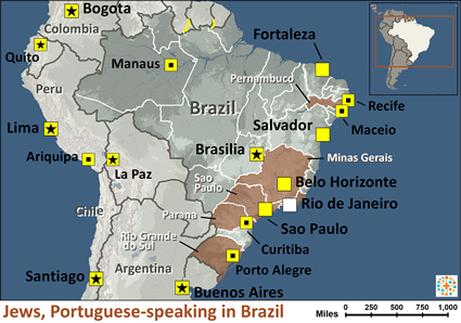 Map of Jewish, Portuguese in Brazil