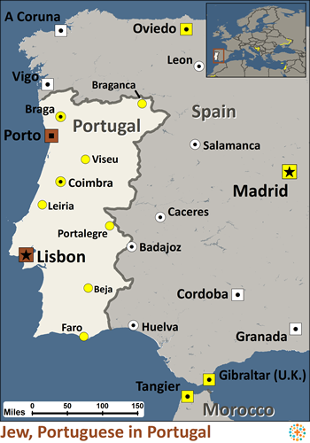 Map of Jewish, Portuguese in Portugal