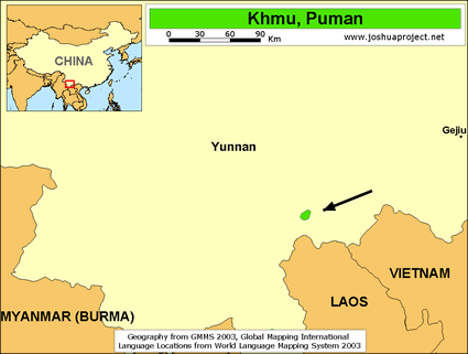 Map of Khmu, Puman in China