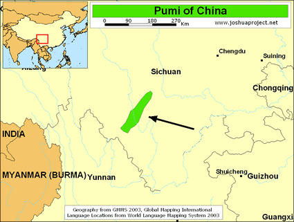 Map of Pumi in China