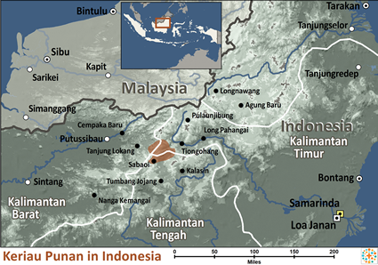 Map of Punan Keriau, Kereho-Uheng in Indonesia
