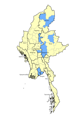 Map of South Asian, Punjabi in Myanmar (Burma)