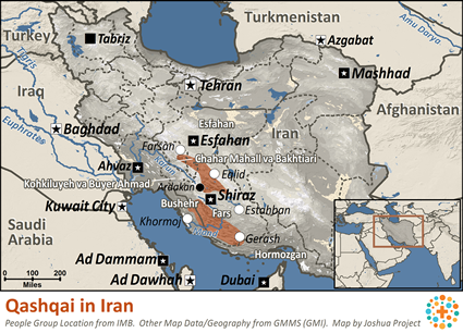 Map of Qashqai, Kashkai in Iran