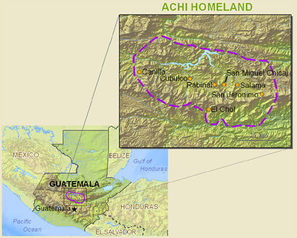Map of Achi, Rabinal in Guatemala
