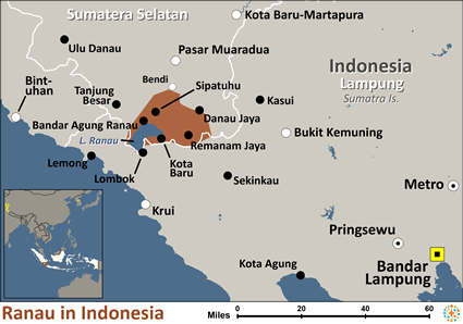 Map of Ranau in Indonesia
