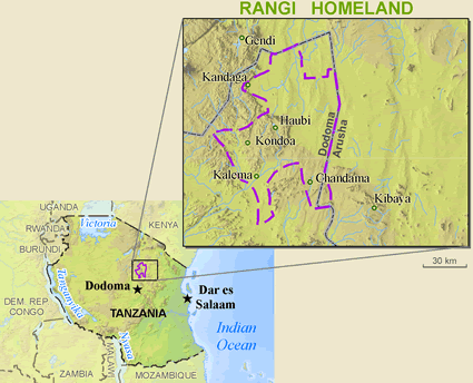 Map of Rangi in Tanzania