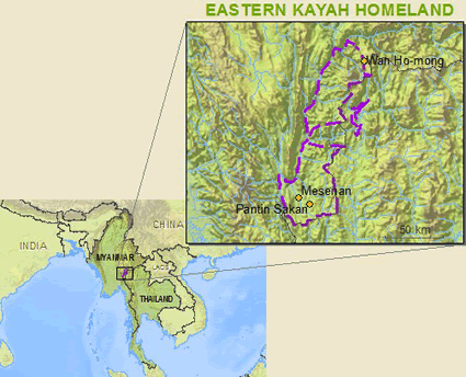Map of Kayah Eastern in Thailand