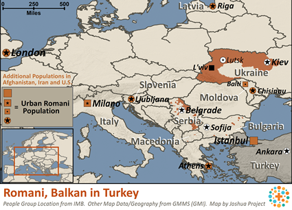 Map of Romani, Balkan in Türkiye (Turkey)