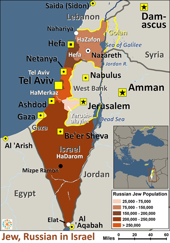 Map of Jewish, Russian in Israel