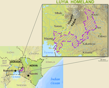 Map of Luhya, Saamia in Uganda