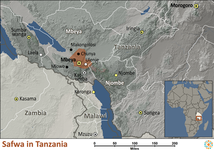 Map of Safwa in Tanzania