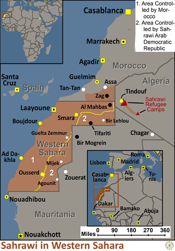 Map of Sahrawi in Western Sahara