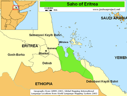 Map of Saho, Irob in Eritrea